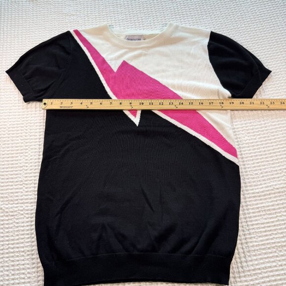 Oxknitstore Black/White Short Sleeve Colorblock Sweater Pink Lightning Bolt - M - Picture 7 of 8